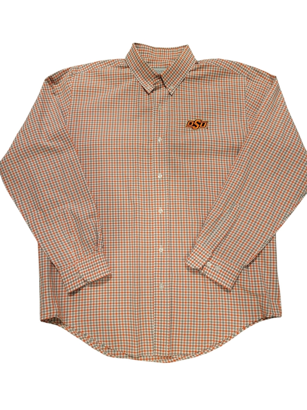 Oklahoma State Cowboys OSU Button Down Shirt Men's Large Orange Plaid Embroidere